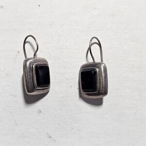 Sterling Silver Black Onyx Stone Square Drop Earrings